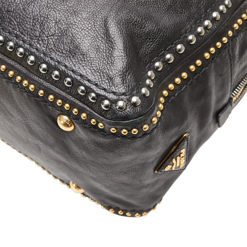 Prada triangular logo plaque studded handbag shou… - image 5